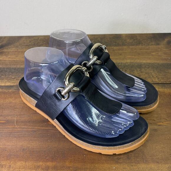 Franco Sarto Brielle Wedge Sandal Black Leather T Strap Cork Women’s 8.5 Summer - Picture 2 of 12